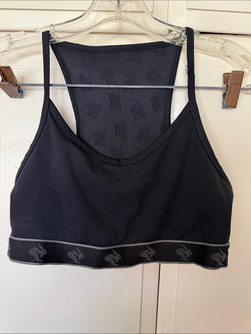 Black Racerback Sports Bra with Patterned Elastic Hem